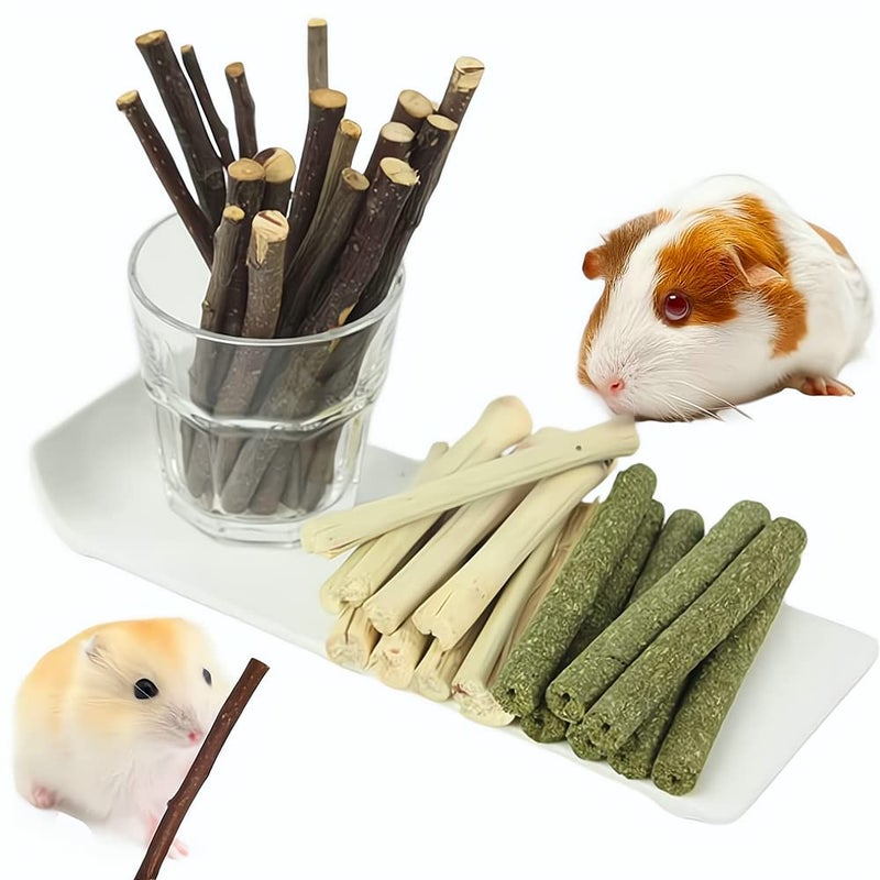 Dbeans Flourithing 150g 3 Types of Combined Chew Toys Molar Sticks Sweet Bamboo Apple Branch Timothy Grass for Pets Chinchilla Squirrel Gerbil Hamster Squirrel Guinea Pigs - Image 1